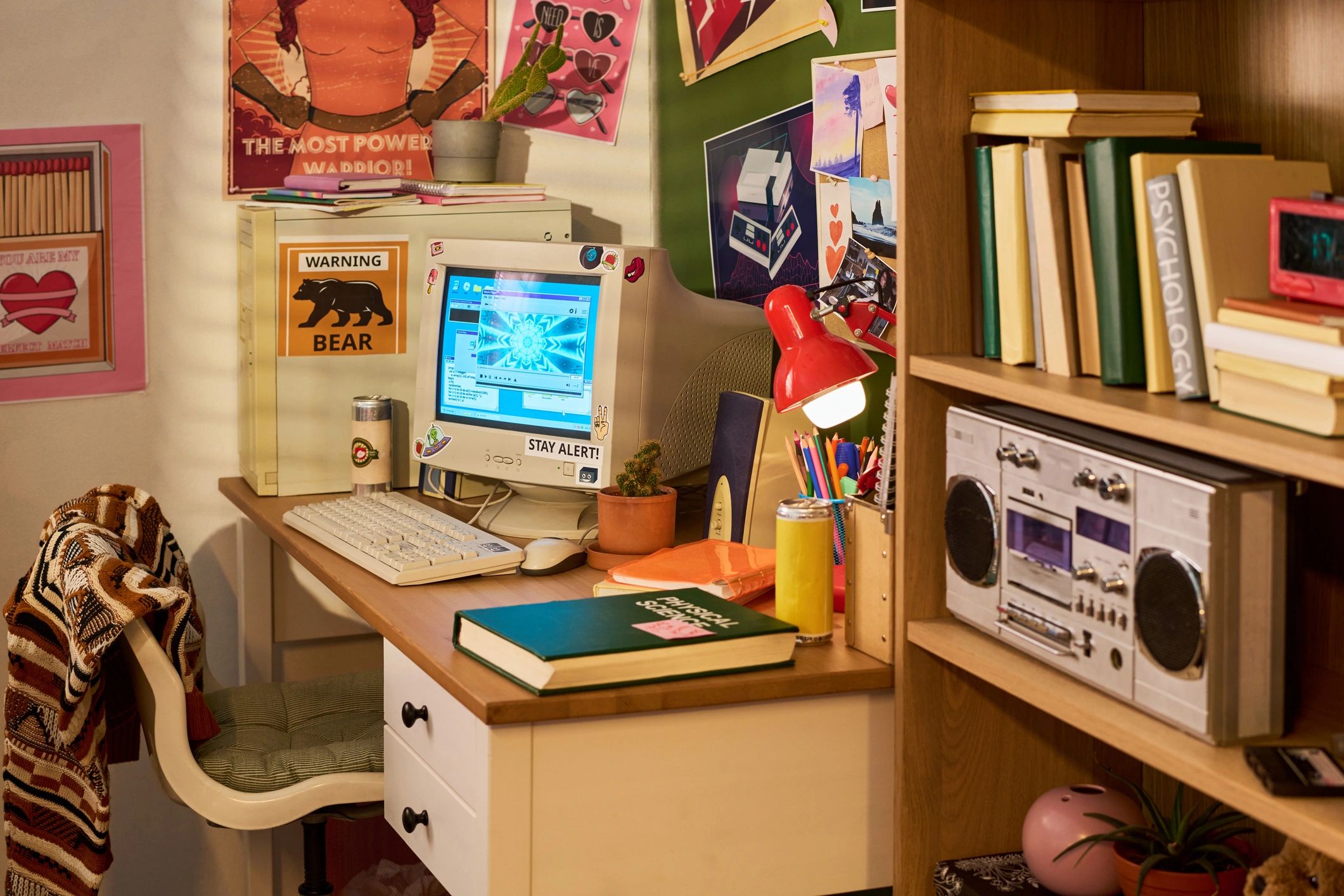 Workspace with desk and study materials for writing and research